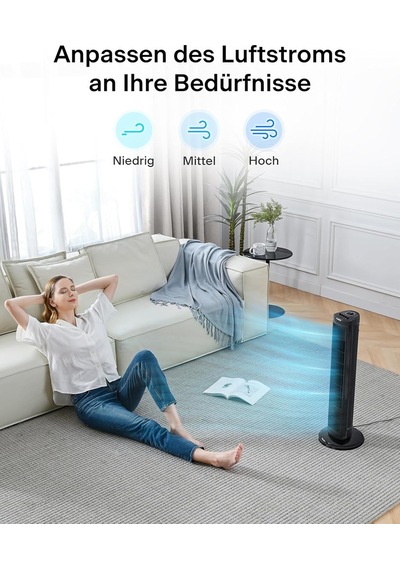 Pelonis Kule Fan, Sessiz Çalışma, 3 Hız Ayarı, Zamanlayıcı, 60 Salınım
