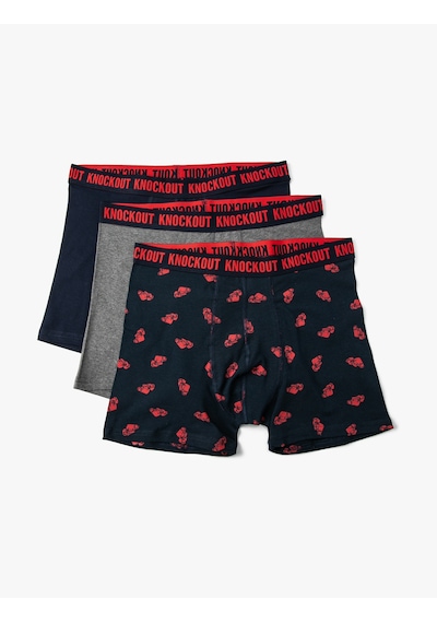 Koton 3'lü Boxer Seti Boks Temalı Sloganlı Bordo Desenli 4wlm90031mk