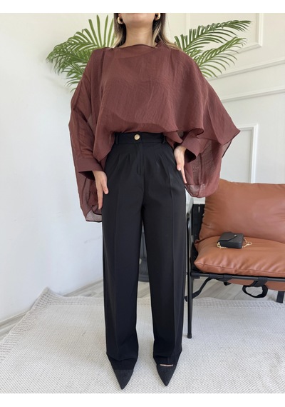 Keymoda Kadın Pileli Palazzo Pantolon Siyah
