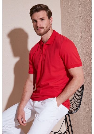 Buratti Pamuklu Regular Fit Düğmeli Erkek Polo Yaka T Shirt 5902127 Kırmızı