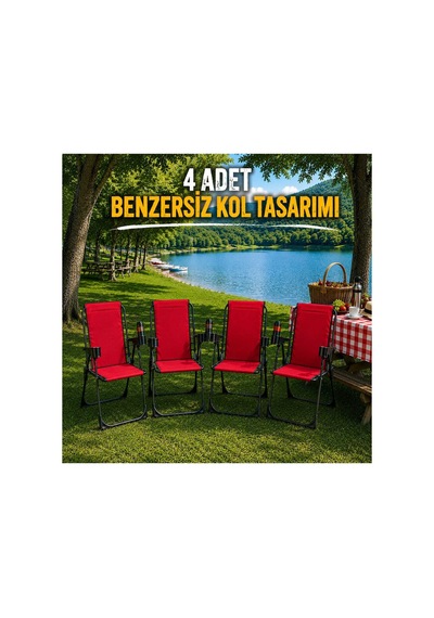 Holiday Kamp Sandalyesi, Katlanır Kamp Sandalyesi, Bardaklıklı Kamp Sandalyesi, Plaj Piknik Sandalye Kırmızı 4 Adet Holiday Kamp Sandalyesi, Katlanır Kamp Sandalyesi, Bardaklıklı Kamp Sandalyesi, Plaj Piknik Sandalye Kırmızı 4 Adet