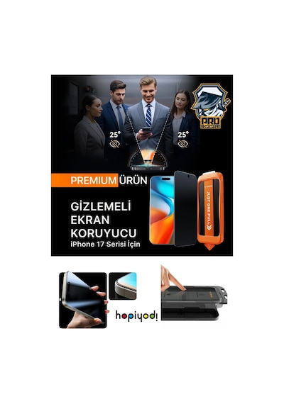 Apple Uyumlu   iPhone 17 Pro Max Hayalet-gizli Cam Ekran Koruyucu Premium 7x Güçlendirilmiş Kolay Uygulama Aparatıy