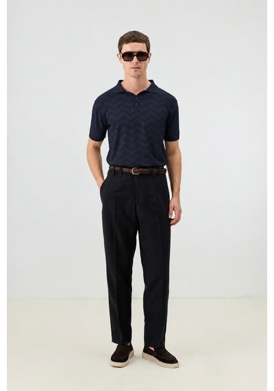 Antioch Zigzag Desenli Polo Yaka Triko Erkek T-shirt Lacivert
