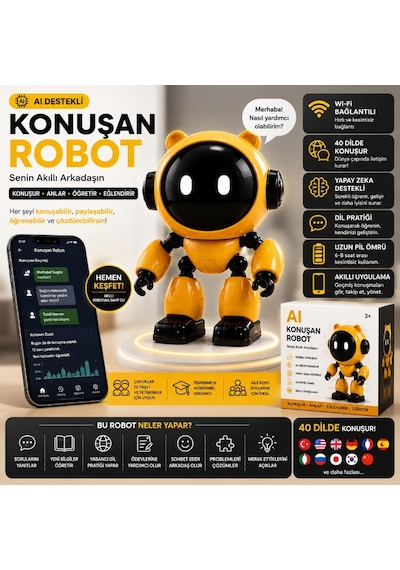 Yapay Zeka Robot Oyuncak - Konuşan Robot - Wi-fi Uygulamalı - Çocuklar İçin Eğitici Oyuncak
