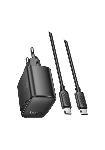 Hoco. Cs61a Bright 30w 1 Adet Type-c Ve 1 Adet Usb 3.0 Qc Çıkışlı Ekstra Type-c To Type-c Kablolu Pd Hızlı Şarj Aleti - Siyah