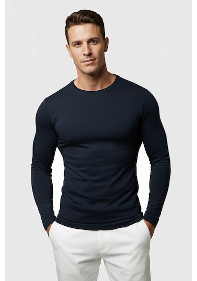 Deepsea Lacivert Dar Kalıp Likralı %90 Pamuk Erkek Sweatshirt Vücuda Oturan İnce Penye Sweat 2300423 Lacivert Deepsea Lacivert Dar Kalıp Likralı %90 Pamuk Erkek Sweatshirt Vücuda Oturan İnce Penye Sweat 2300423 Lacivert
