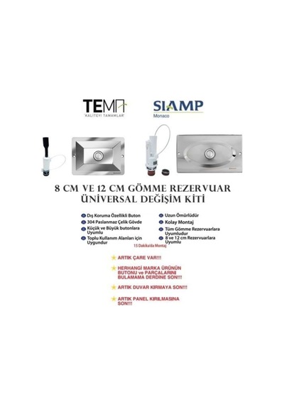 Tema Siamp Universal Gömme Rezervuar Değişim Kiti Parlak Krom 8cm Diğer