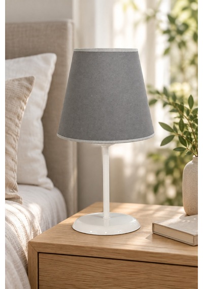 Şenay Aydınlatma Metal Ayaklı Konik Kumaş Abajur Masa Lambası 13,5 cm Gri