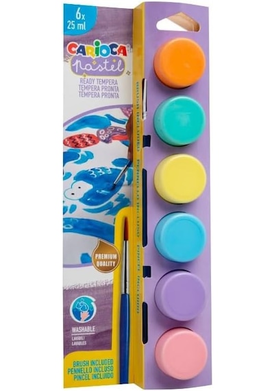 Carioca Pastel Tempera Suluboya Süper Yıkanabilir Fırçalı 25 ML 6 Renk