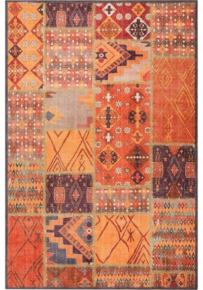 Jazz Patchwork Desenli Dokuma Taban Dekoratif Renkli Halı Al 332 Bej