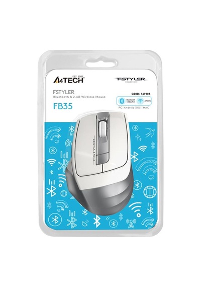 A4 Tech Fb35 Beyaz Bluetooth+2.4g Nano Kablosuz Optik 2000 Dpi Mouse