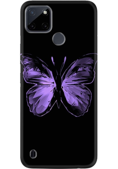 Realme C21Y Kılıf Resimli Desenli Silikon Platinium Series Black Butterfly 1879