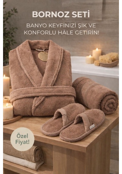 Özdilek Colourist Banyo Bornoz Seti Bej X-l Beden