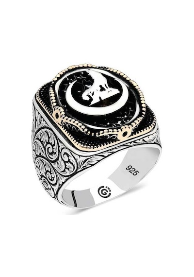 Gümüş Hilal Bozkurt Oval Erkek Yüzük - 555892413