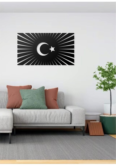 Ay Ve Yıldız Silüeti Tasarımlı Türkiye Haritası Temalı Dekoratif Modern Metal Duvar Tablosu