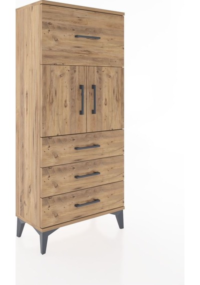 Hyperion Dolap Tek Raflı 4 Çekmeceli 2 Kapaklı 60x44x134 Çam-çam Atlas Çam