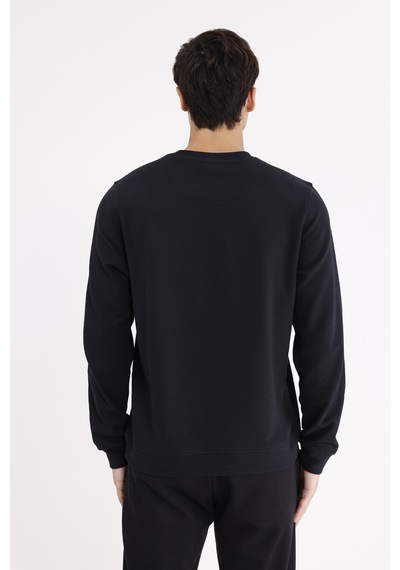 Rowinger Yatay Dokulu Ottoman Yüzey Tonal Logo Detaylı Bisiklet Yaka Standart Kalıp Sweatshirt Black