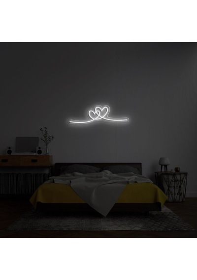 Double Heart Şekilli Neon Tabela Beyaz