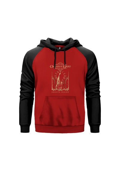 Ocean Of Grief Ghosts Inside Kırmızı Renk Reglan Kol Sweatshirt Kapşonlu