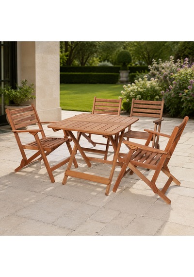 Modermo 4 Kişilik Ahşap Katlanır Oturma Grubu - 80x80 Cm Grup F