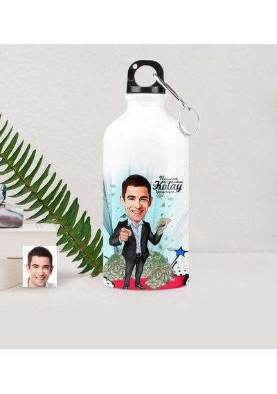 Kişiye Özel Bay Bankacı Karikatürlü Metal Suluk (500 Ml.) 2