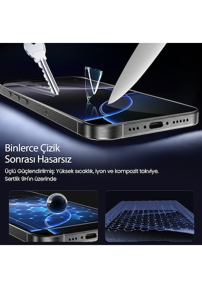 5d Privacy Easyfit 2 Adet Kolay Uygulama Aparatlı Ekran Koruyucu Temperli Hayalet Ekran Cam İphone 17 Pro Max / İphone16 Pro Max