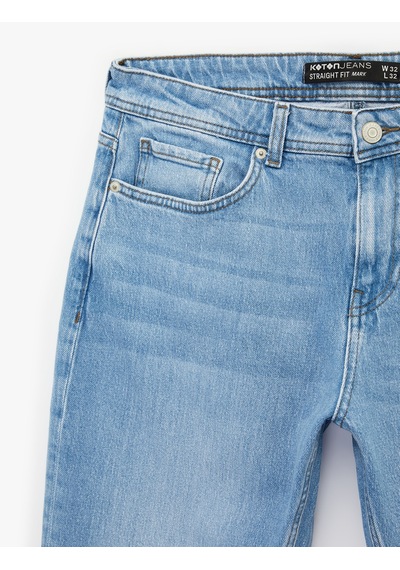 Koton Normal Bel Pamuklu Straight Fit Jean Pantolon - Mark Jean Orta İndigo 6sam40208nd