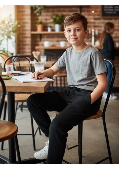 Zekids Erkek Çocuk Esnek Kumaş Beli Lastikli Pantolon-16399 Füme