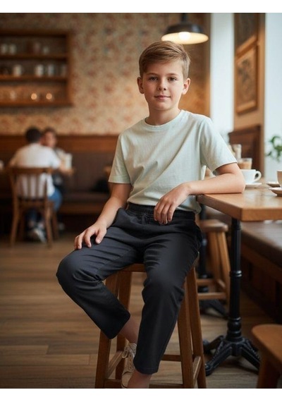 Zekids Erkek Çocuk Esnek Kumaş Beli Lastikli Pantolon-16399 Lacivert