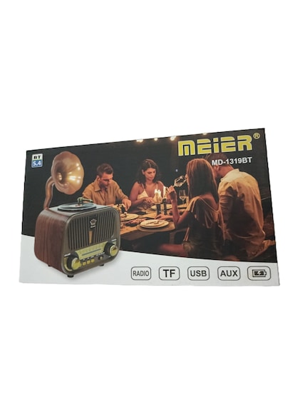Nostaljik Gramofon Görünümlü Md-1319bt Fm Radyo Retro Ahşap Bluetooth Hoparlör