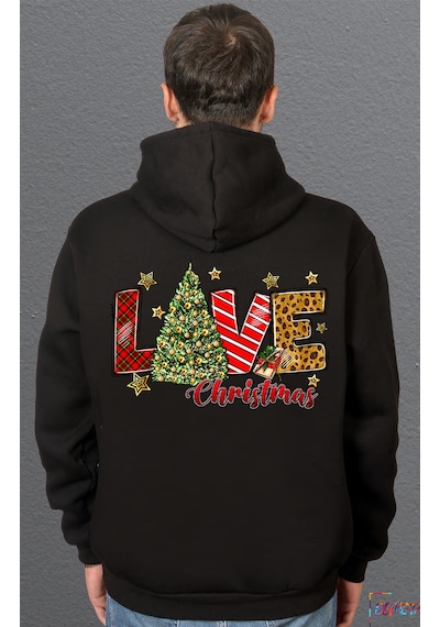 Bumeta Love Christmas Sweatshirt Unisex Kapüşonlu Hoodie Siyah
