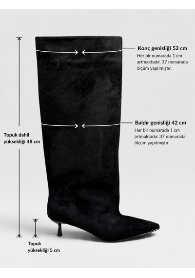 Erva'nın Butiği Siyah Süet Veray Xl Oversize Kalın Baldır 5 Cm Mini Topuk Çizme-6516