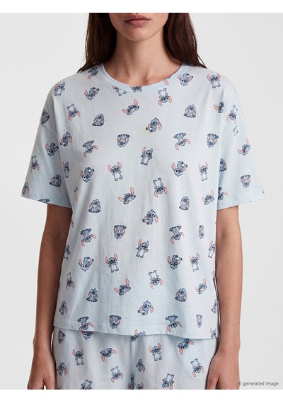 Lcw Young Mavi Stitch Baskılı Kadın Şortlu Pijama Takımı Lcw Young Mavi Stitch Baskılı Kadın Şortlu Pijama Takımı