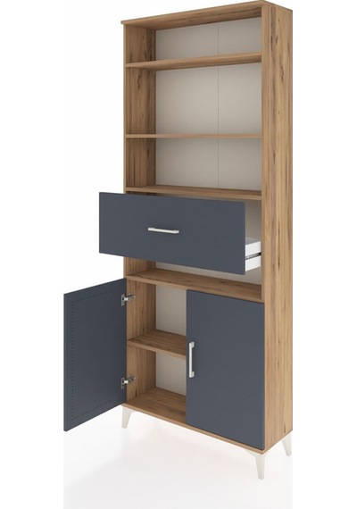 Arges Dolap 5 Raflı Tek Çekmeceli 2 Kapaklı 88x30x221 Çam-ant... Çam