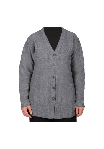 Fresh & Moda Kadın Gri Düğmeli Kısa Hırka 001