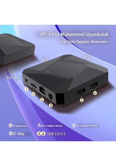 Everbox Rt-x3 4k Android 14.0 Tv Box 4+64gb Realtek Rtd1325 Yapay Zeka İşlemci Chip Dual Hızlı Wifi6