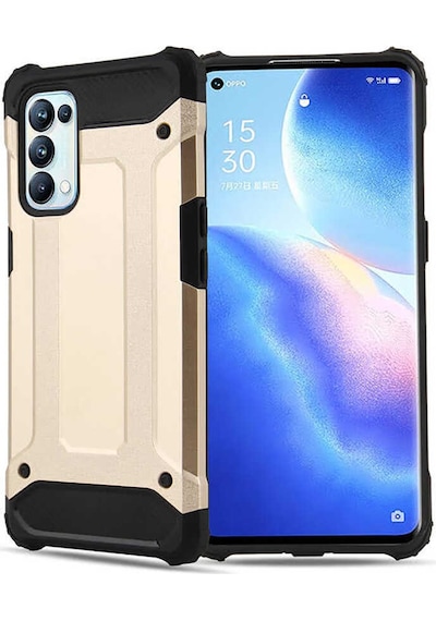 Noktaks - Oppo Reno 5 Pro 5g Uyumlu - Kılıf Çift Katman Zırh Tank Crash Military Kapak - Gold