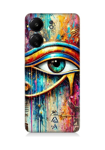 Xiaomi Redmi 13c Uyumlu Soyut Detayda Mavi Göz Ra Desenli Silikon Kılıf Çok Renkli