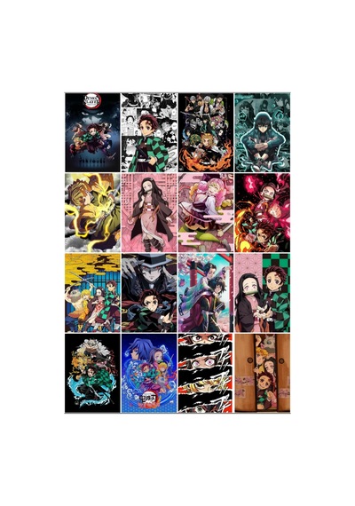 Demon Slayer 4 No Desenli Tasarım Mini 16' Lı Fotokart Seti