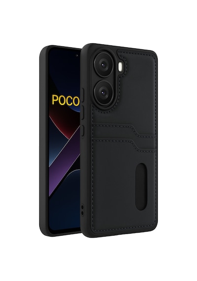 Xiaomi Poco X7 Pro Uyumlu Deri Kartvizitli Kartlıklı Premium Telefon Kılıfı Kapak Siyah