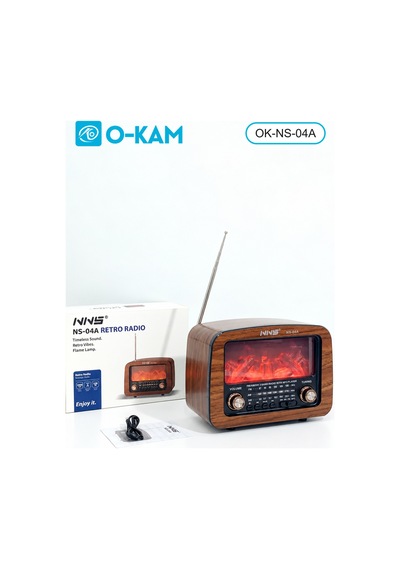 O-kam Ok-ns-04a Bluetooth Şömine Efektli Şarjlı Retro Radyo