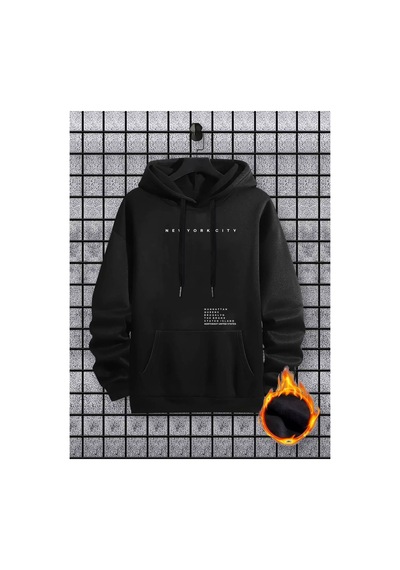Medinenur New York City2 Baskılı Kapüşonlu Sweatshirt Siyah