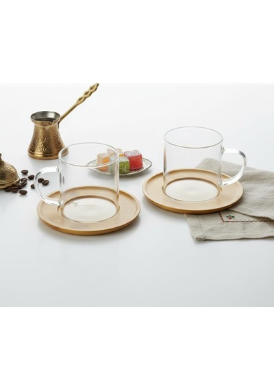 Bambu Tabaklı 2'li Cam Fincan Seti 150 Ml - Yuvarlak/kare Seçenekli Borosilikat Bitki Çayı Ve Double Kahve Fincanı Genel