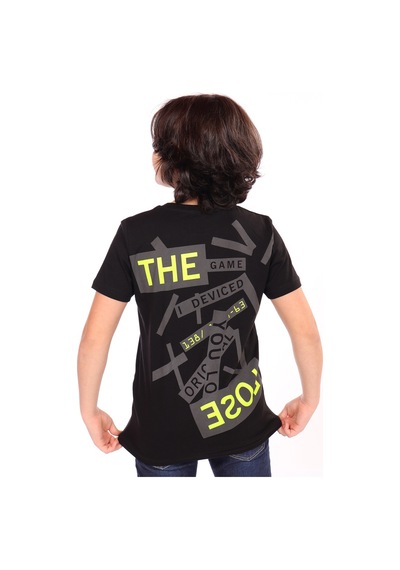 Toontoy Kids Toontoy Erkek Çocuk Göğsü Arma Detaylı Tişört Siyah