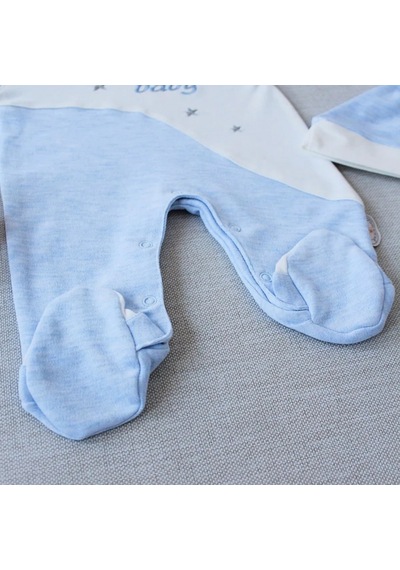 Candar Lucky Baby Nakışlı Çizgili Şapkalı Erkek Bebek Tulumu 0-3 / 3-6 Ay Mavi