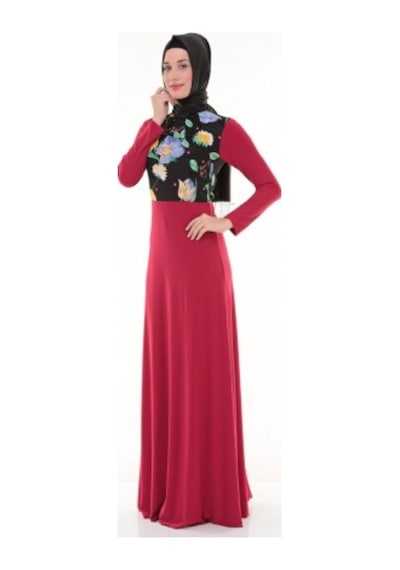 Nidya Moda Büyük Beden Elbise-4046K Kırmızı