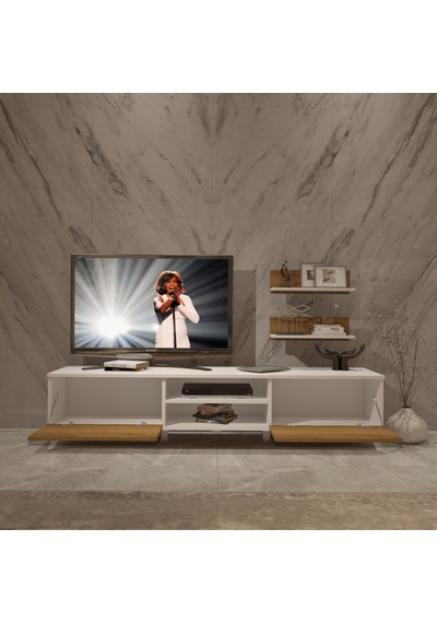 Decoraktiv Eko 4 Mdf Dvd Retro Tv Ünitesi Tv Sehpası - Beyaz Pera Beyaz - Meşe