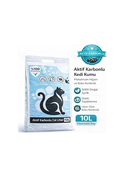 Cat Litter Aktif Karbon Kedi Kumu 10 Lt Tozsuz Aktif Karbonlu Topaklanan Kedi Kumu Net 8,40kg