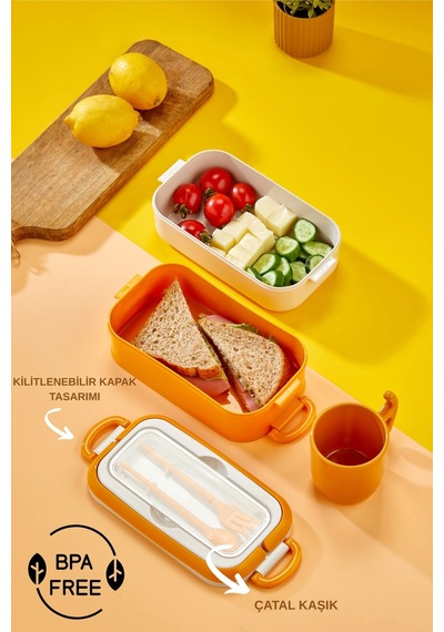2 Katlı Lunch Box Ofis, Okul Ve Piknik İçin Pratik Yemek Kabı Sarı