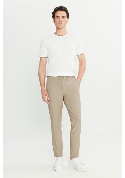 AC&Co / Altınyıldız Classics Erkek Bej Slim Fit Dar Kesim Gofre Desenli Beli Bağlamalı Yan Cepli Travel Casual Pantolon Bej